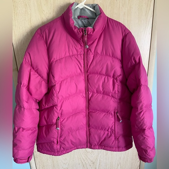 L.L. Bean Goose Down Puffer Jacket PINK Berry Full Zip Sz XL - Picture 1 of 14